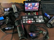 Микшер ATEM Mini Pro с четырьмя лёгкими, маленькими видеокамерами Panasonic Full HD 1080/50p HDMI + монитор / рекордер Video Assist HDR - готовы к работе. Удобное, компактное, мобильное решение для многокамерной съёмки и стриминга на выездах (где размер и вес оборудования имеют решающее значение)! Аренда техники для интернет трансляции в Киеве / Rmedia